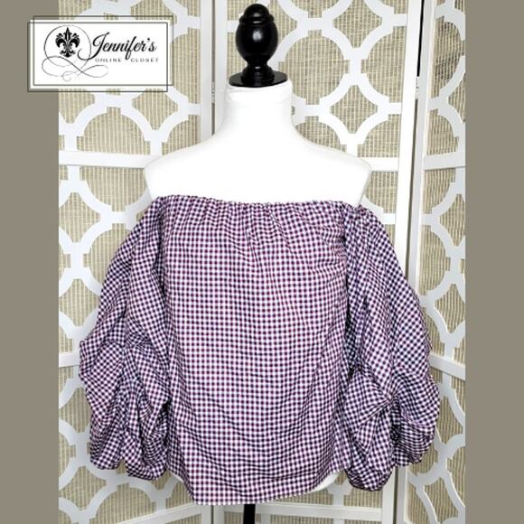Petersyn Women's Plaid Print Off-The-Shoulder Blouse Size M - Picture 3 of 10